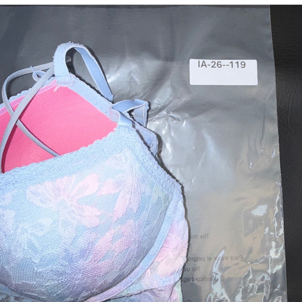 PINK Victoria's Secret Lace Push Up Bralette Blue Floral Pastel Size M